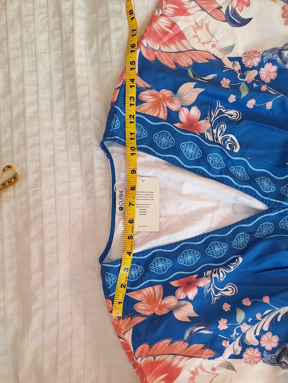 Cupshe Blue, Cream And Coral Floral Maxi Dress with Slits - Picture 7 of 8
